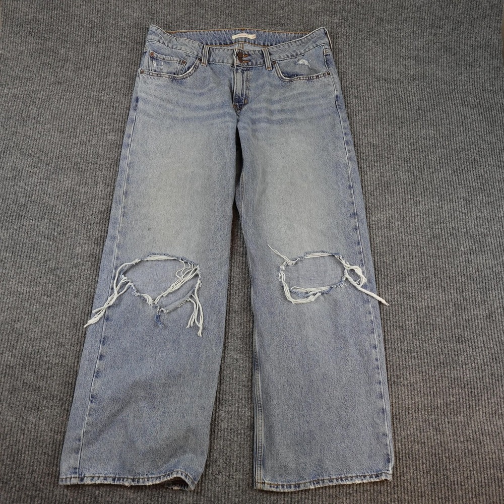 Levis Superlow Jeans Womens 33 (36x31) Blue Relaxed Straight Distressed Denim